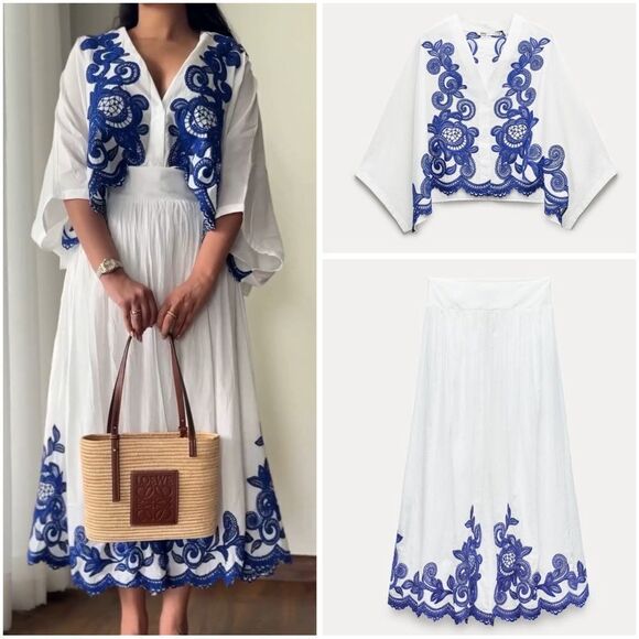 Zara Co-Ord Set Embroidered Blouse And Skirt - Picture 4 of 15